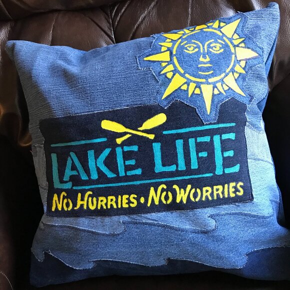 Lake Life Pillow Cover 18 x 18, Boating Fishing Waves Lakehouse Cabin Decor - Picture 4 of 10